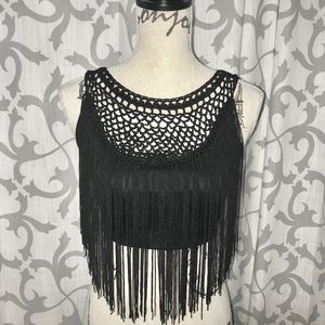 Black Fringe Crop Top